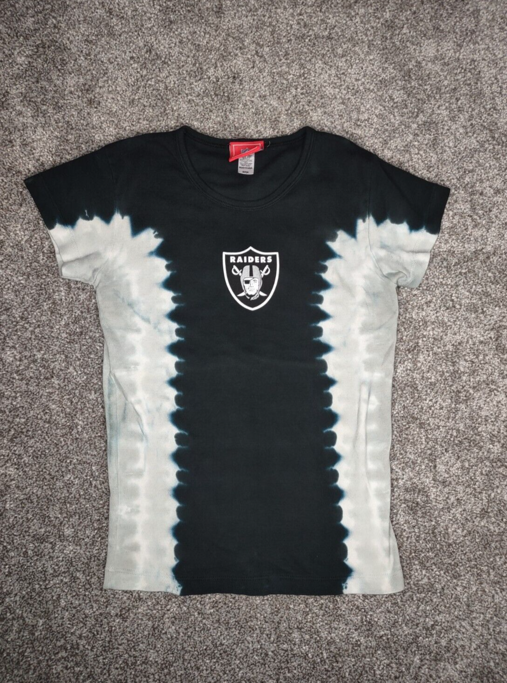 Raiders Shirt Women Medium Black Silver Tie Dye Baby Doll Tee NFL USA